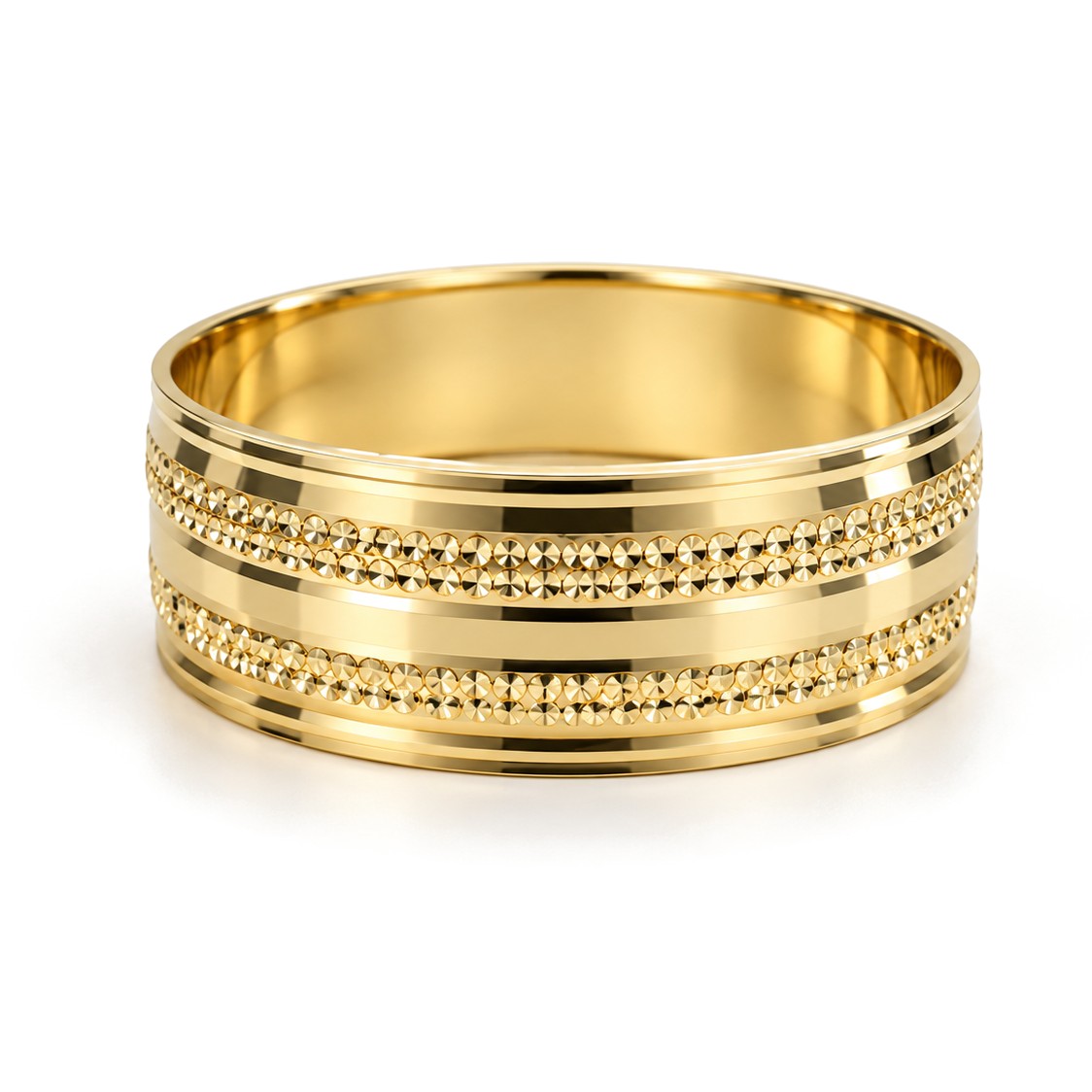 Beaded Wide Gold Wedding Band Set · Yellow Gold · Band