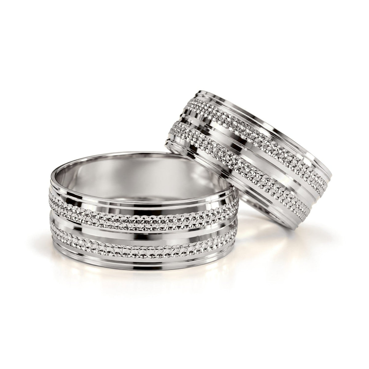 Beaded Wide Gold Wedding Band Set · White Gold · Set