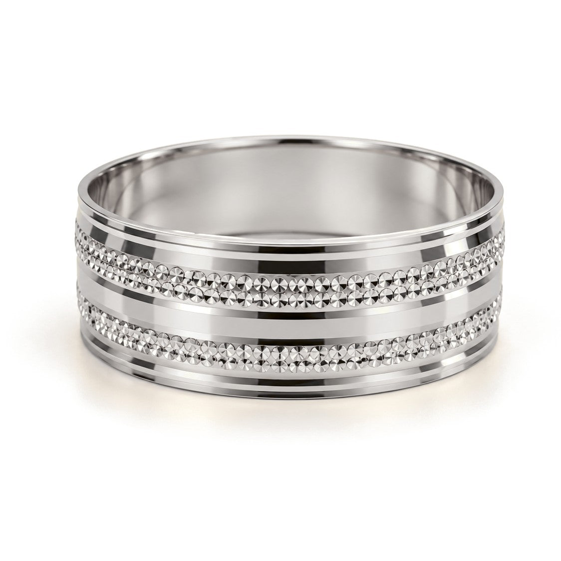Beaded Wide Gold Wedding Band Set · White Gold · Band