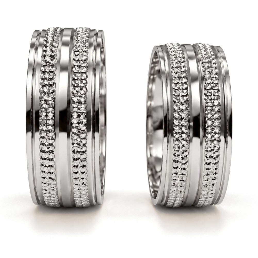 Beaded Wide Gold Wedding Band Set · White Gold · Set · Side View