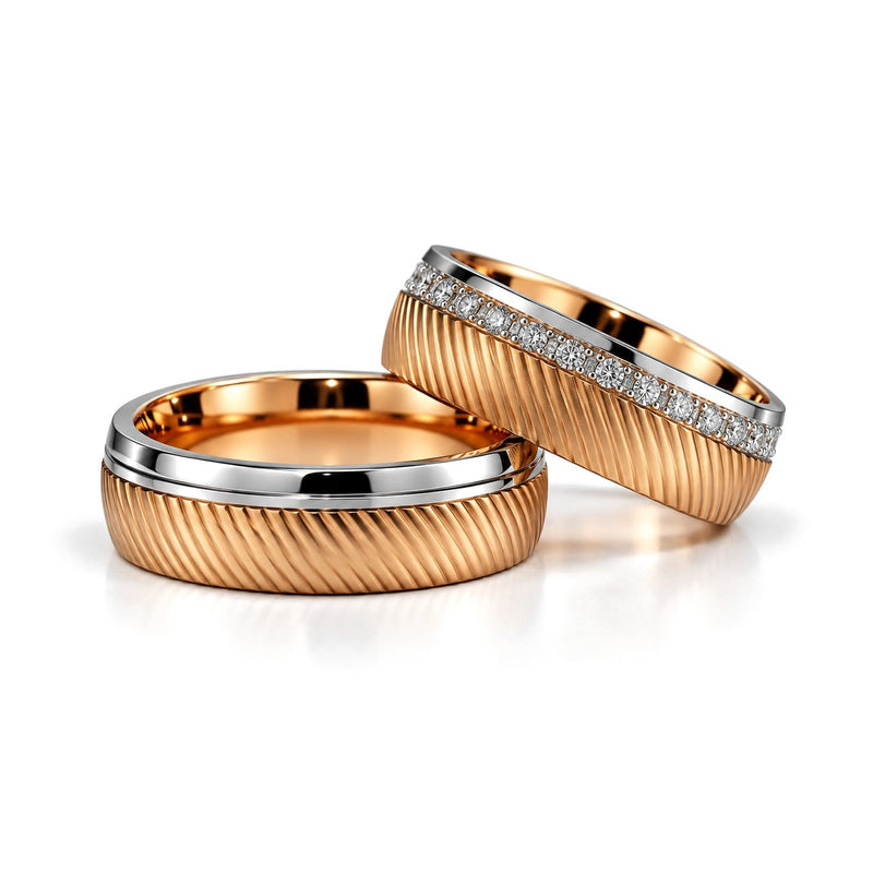 Twisted Rose Gold Diamond Wedding Band Set · Set