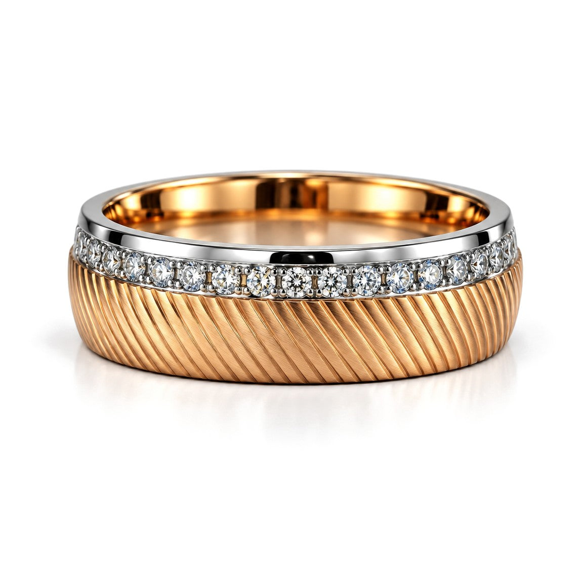 Twisted Rose Gold Diamond Wedding Band Set · Her Band