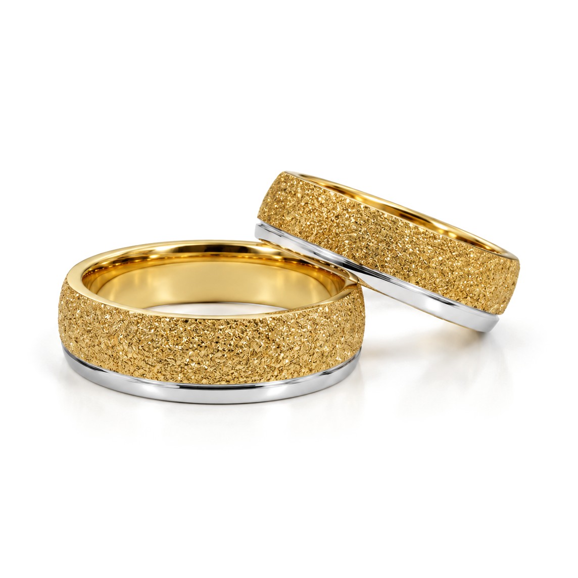 Frosted Two-Tone Gold Wedding Band Set · Set