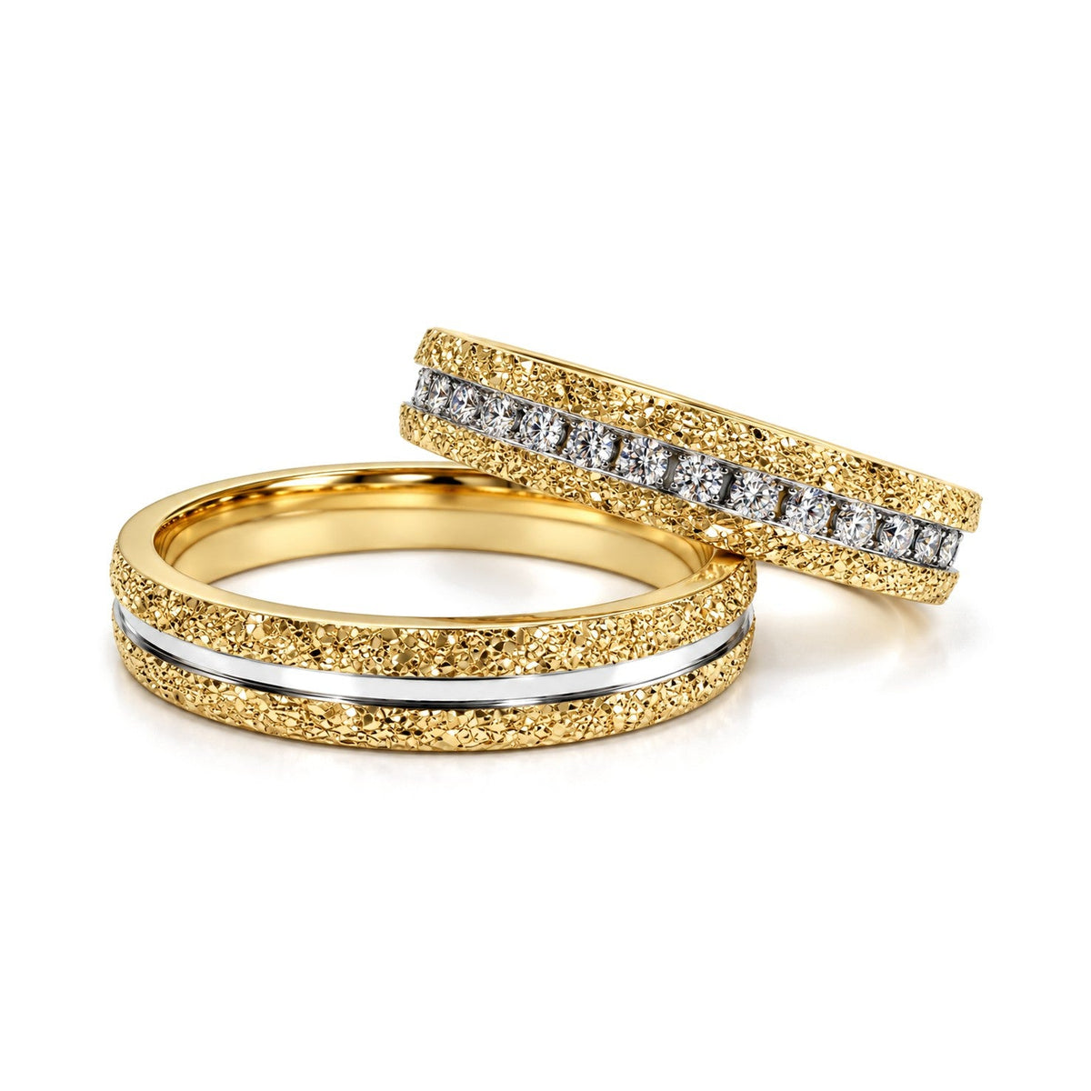 Frosted Gold Diamond Wedding Band Set · Set