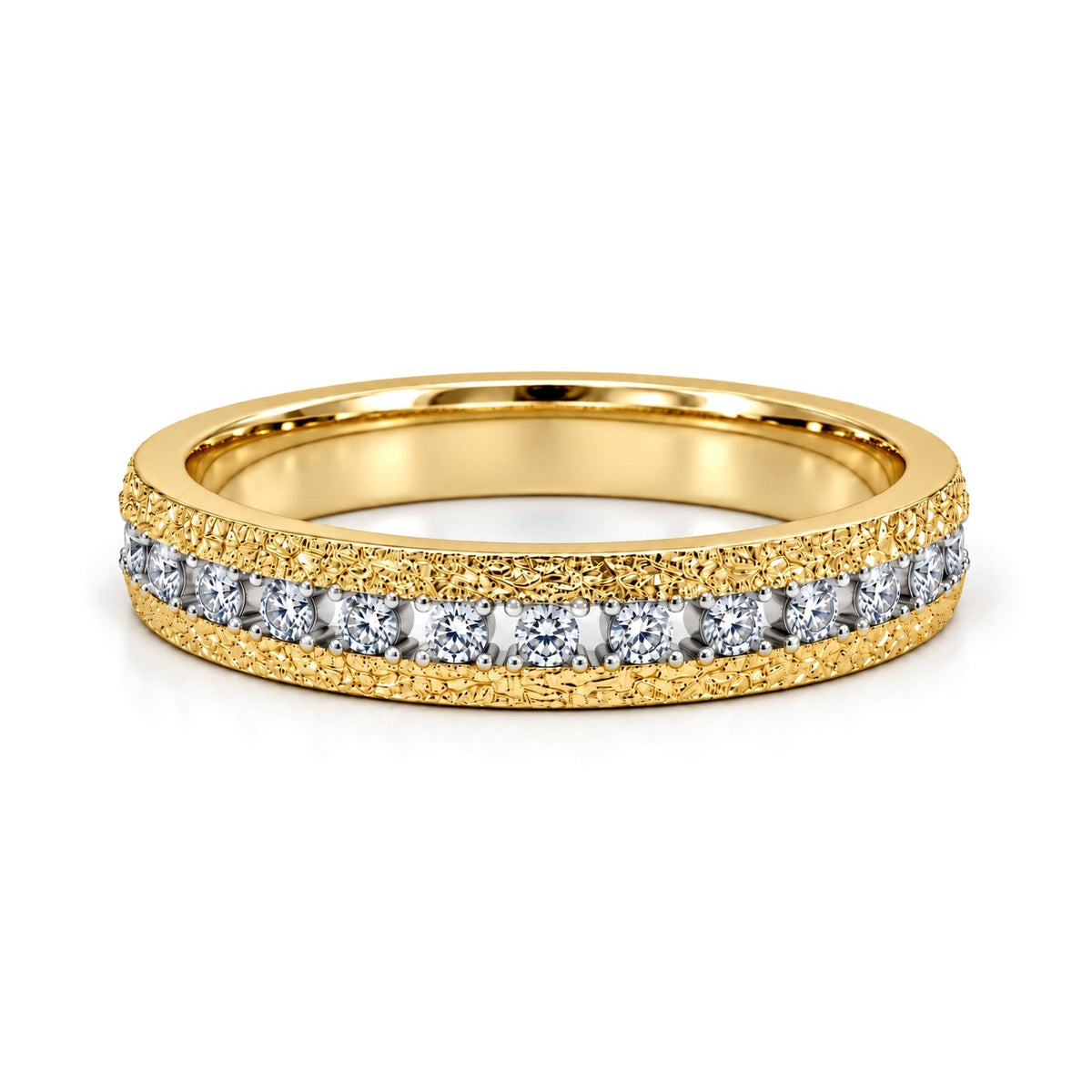 Frosted Gold Diamond Wedding Band Set · Her Band