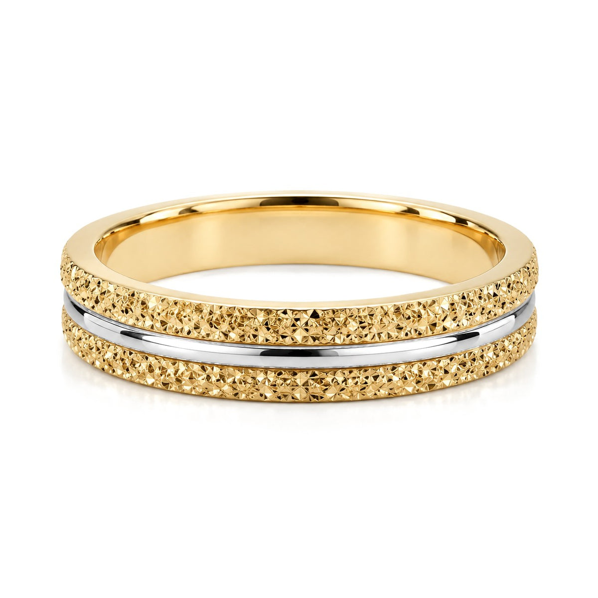 Frosted Gold Diamond Wedding Band Set · His Band