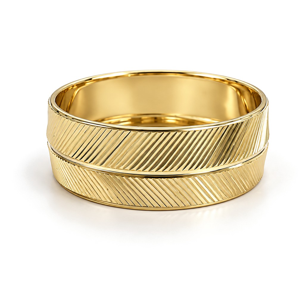 Diagonal Line Grooved Gold Wedding Band Set · Yellow Gold · Band