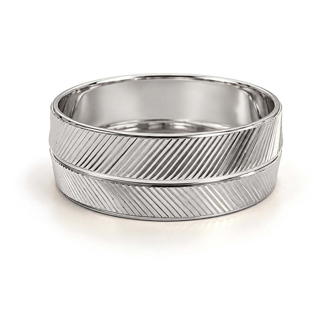 Diagonal Line Grooved Gold Wedding Band Set · White Gold · Band