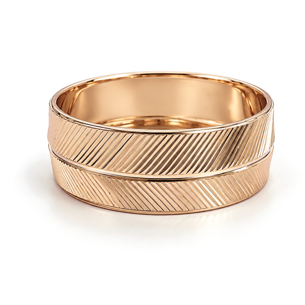 Diagonal Line Grooved Gold Wedding Band Set · Rose Gold · Band