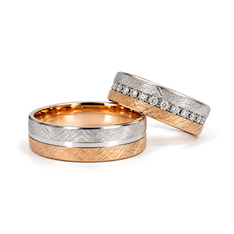 Cross-Brushed Diamond Wedding Band Set · Set