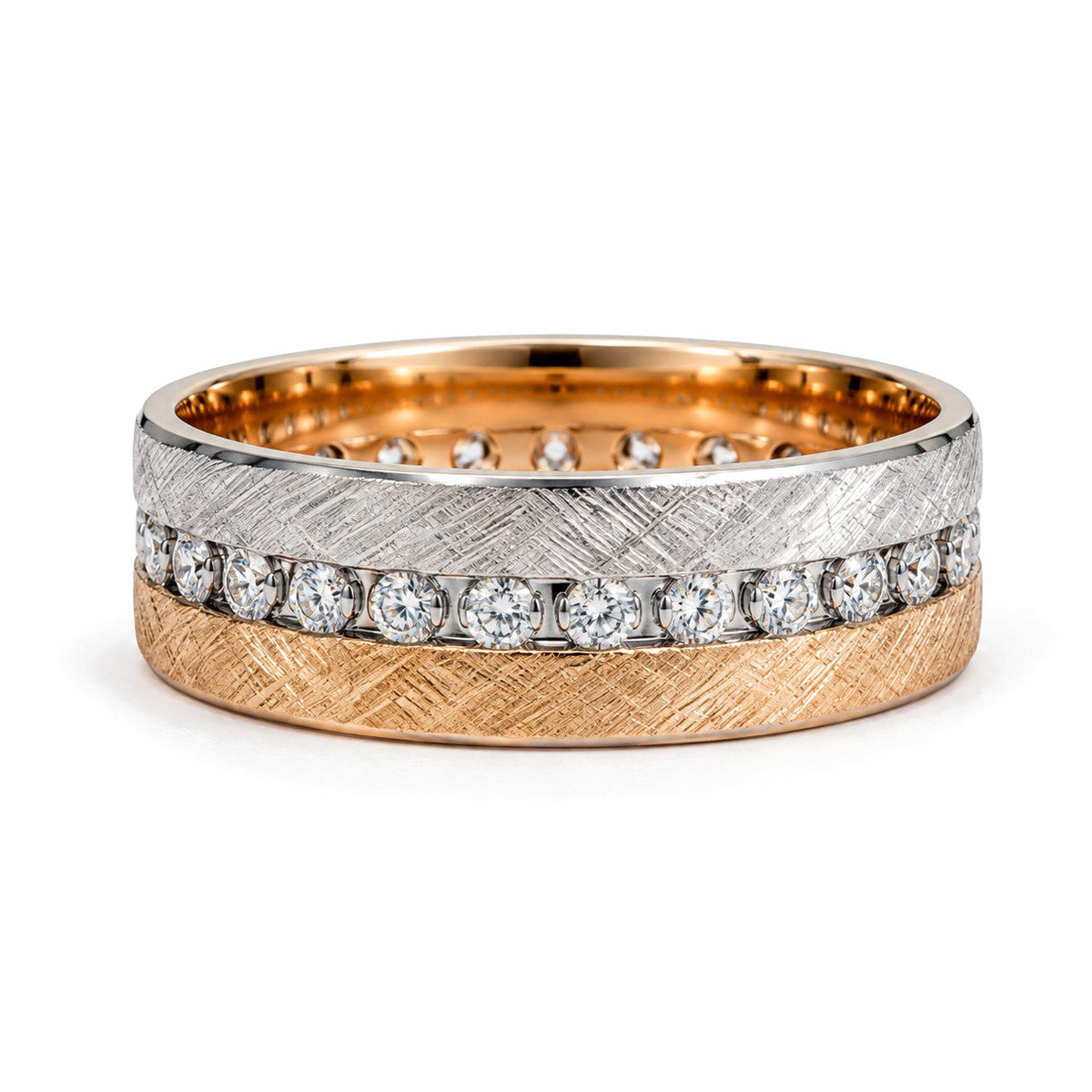 Cross-Brushed Diamond Wedding Band Set · Her Band