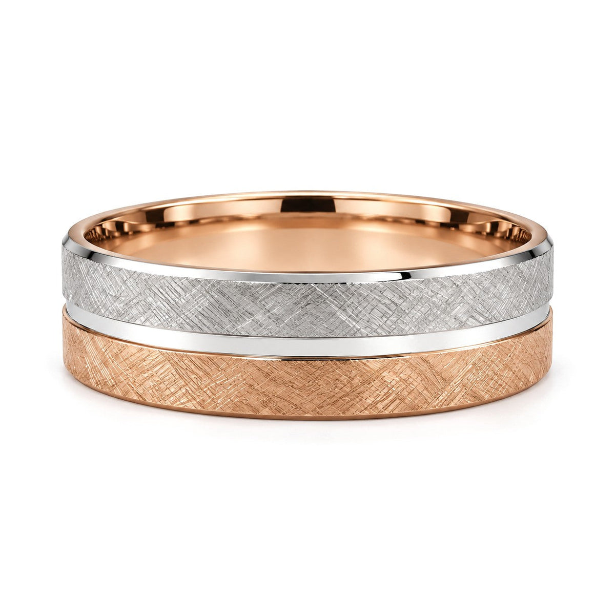 Cross-Brushed Diamond Wedding Band Set · His Band