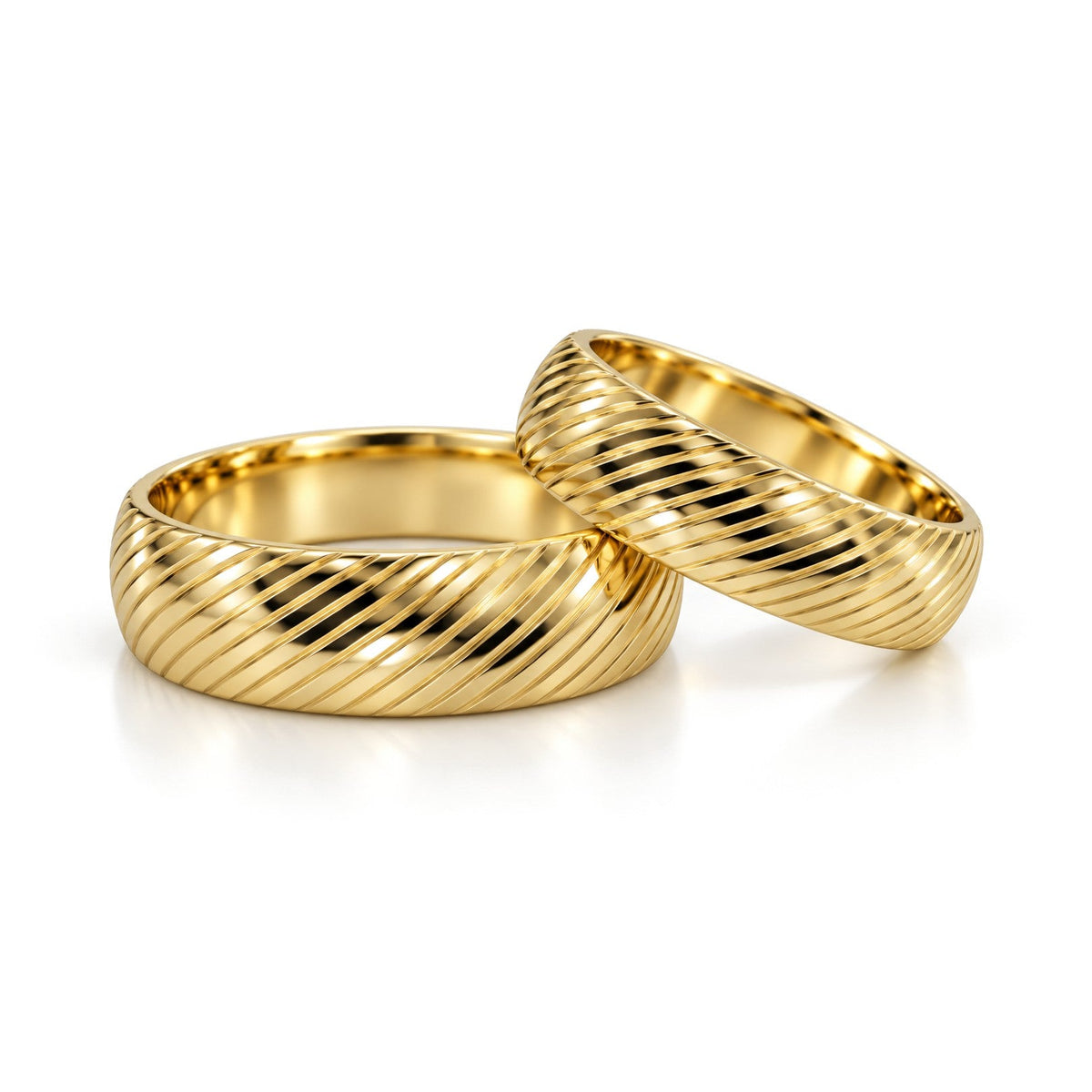 Diagonal Groove Dome Gold Wedding Band Set · Yellow Gold · Set