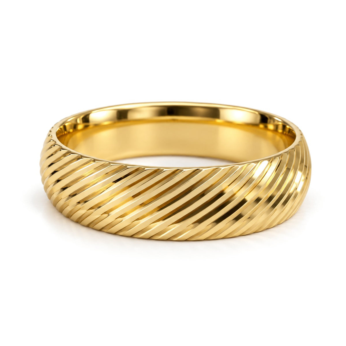 Diagonal Groove Dome Gold Wedding Band Set · Yellow Gold · Band