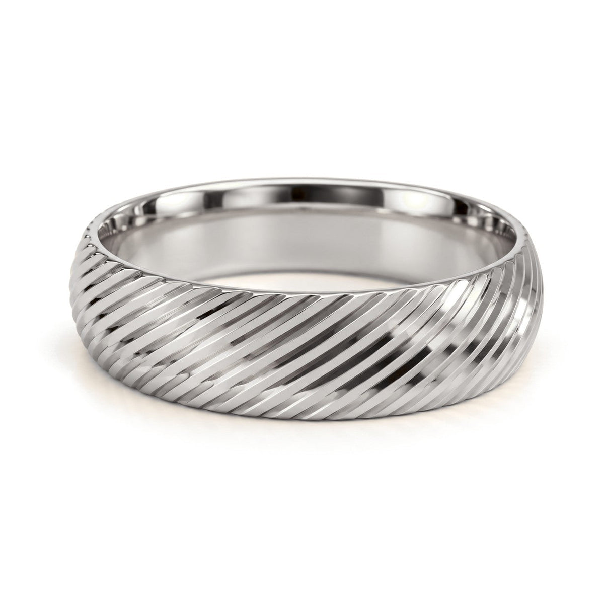 Diagonal Groove Dome Gold Wedding Band Set · White Gold · Band