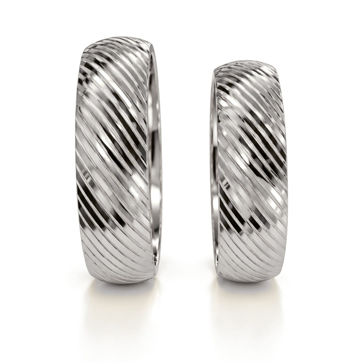 Diagonal Groove Dome Gold Wedding Band Set · White Gold · Set · Side View