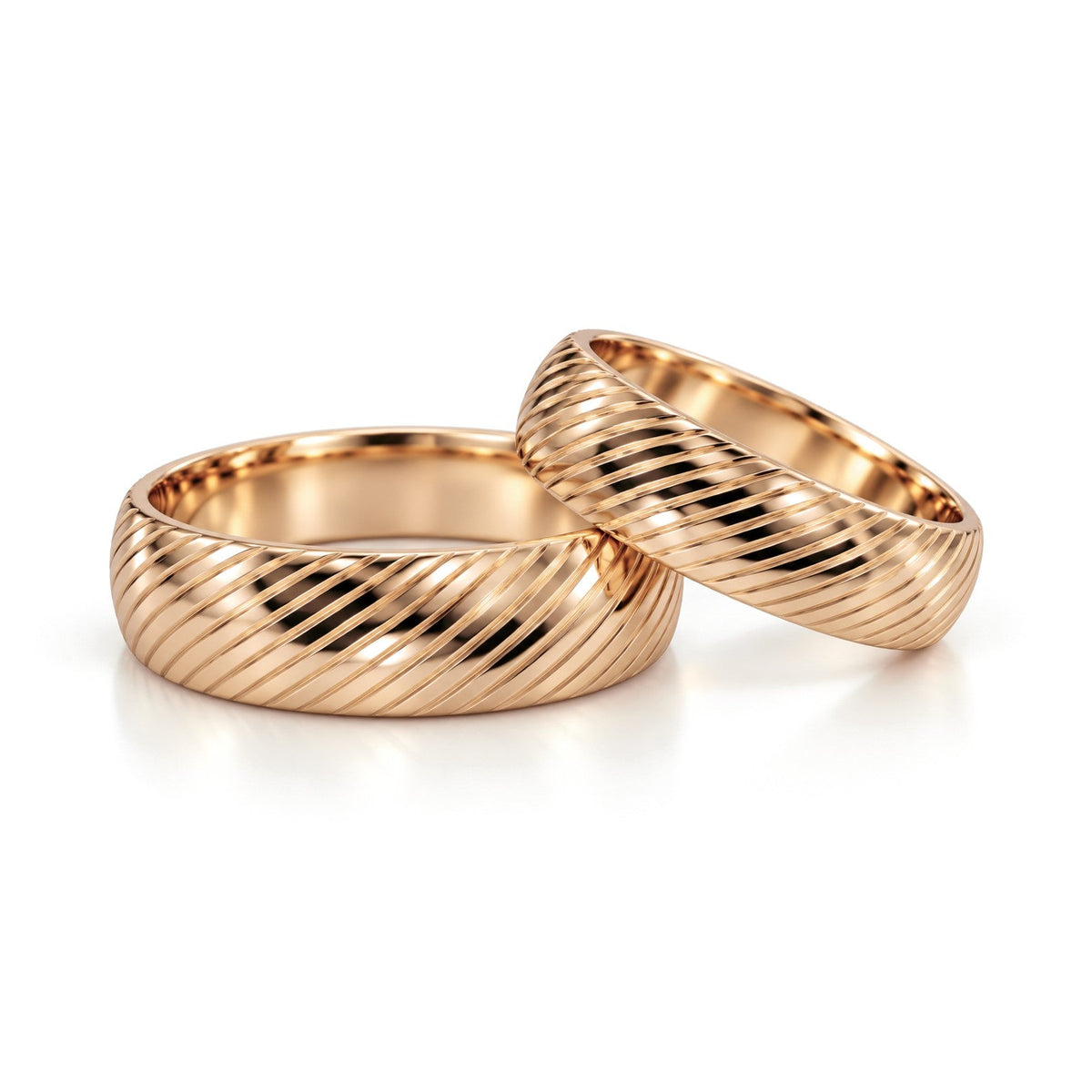 Diagonal Groove Dome Gold Wedding Band Set · Rose Gold · Set