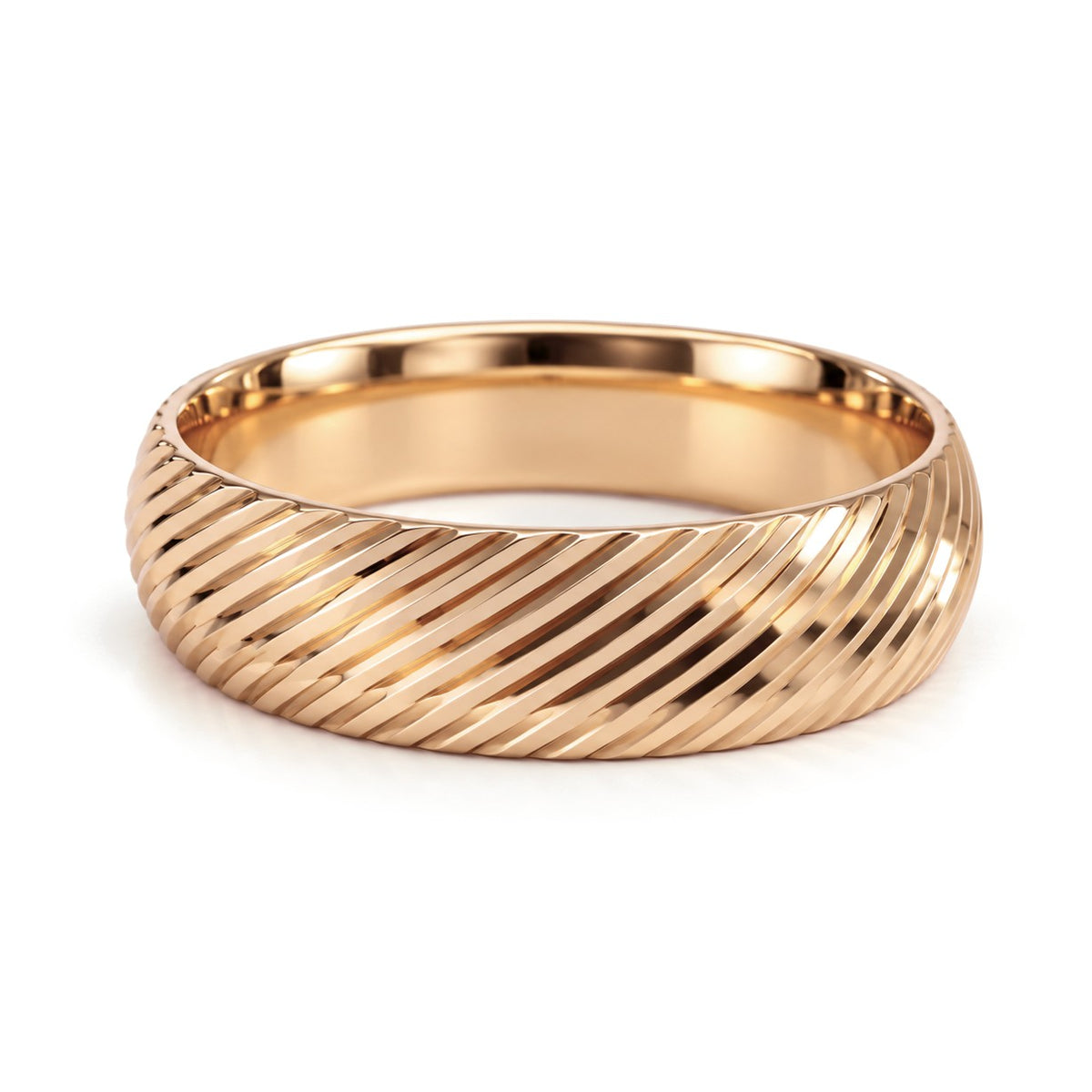 Diagonal Groove Dome Gold Wedding Band Set · Rose Gold · Band