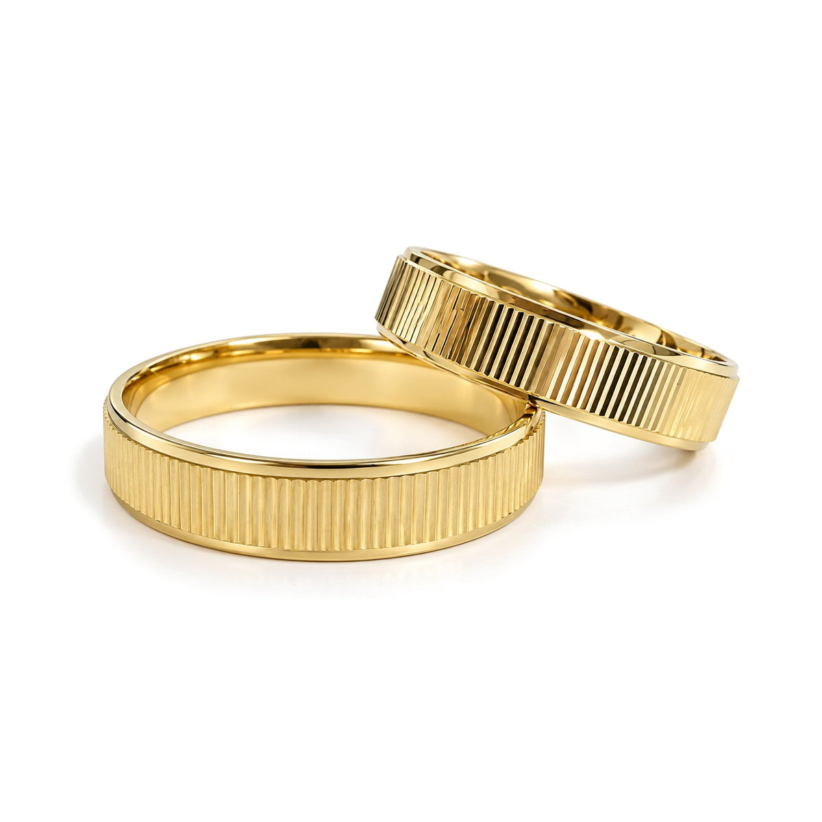 Ribbed Center Gold Wedding Band Set · Yellow Gold · Set