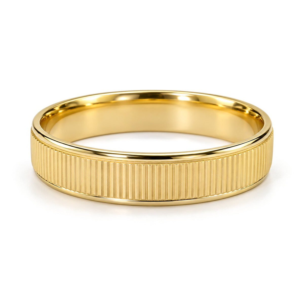 Ribbed Center Gold Wedding Band Set · Yellow Gold · Band