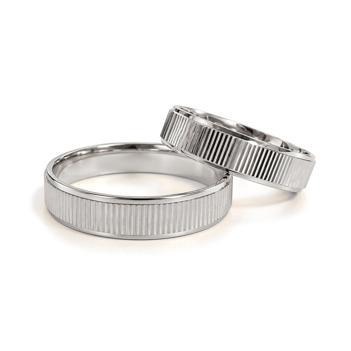 Ribbed Center Gold Wedding Band Set · White Gold · Set