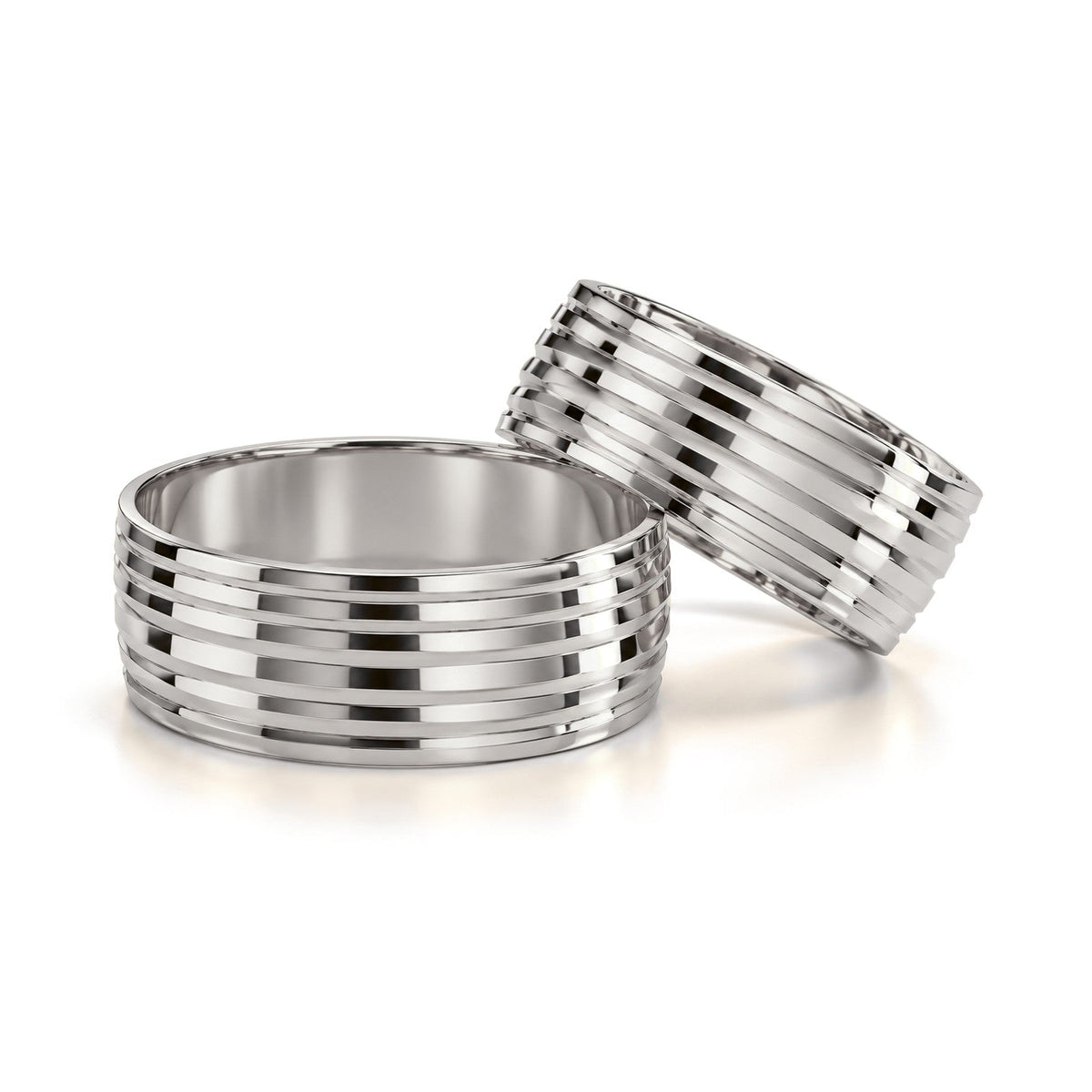 Multi-Groove Gold Wedding Band Set · White Gold · Set