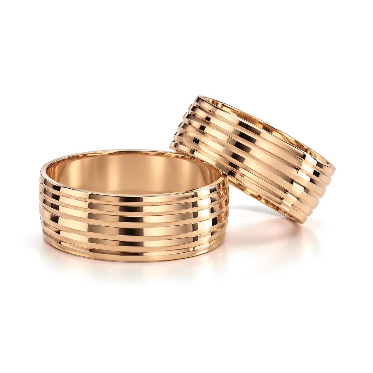 Multi-Groove Gold Wedding Band Set · Rose Gold · Set