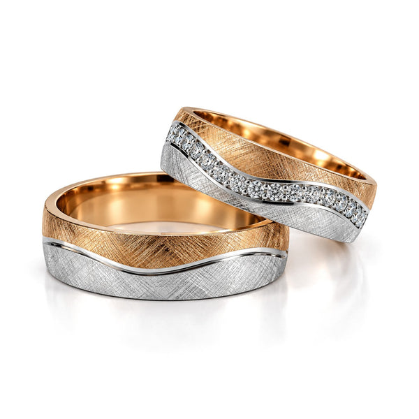 Two-Tone Wave Diamond Wedding Band Set · Set