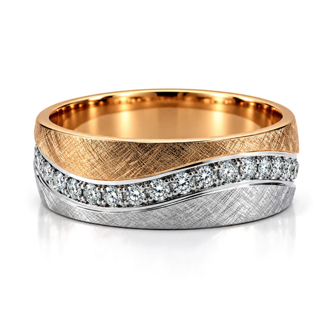Two-Tone Wave Diamond Wedding Band Set · Her Band