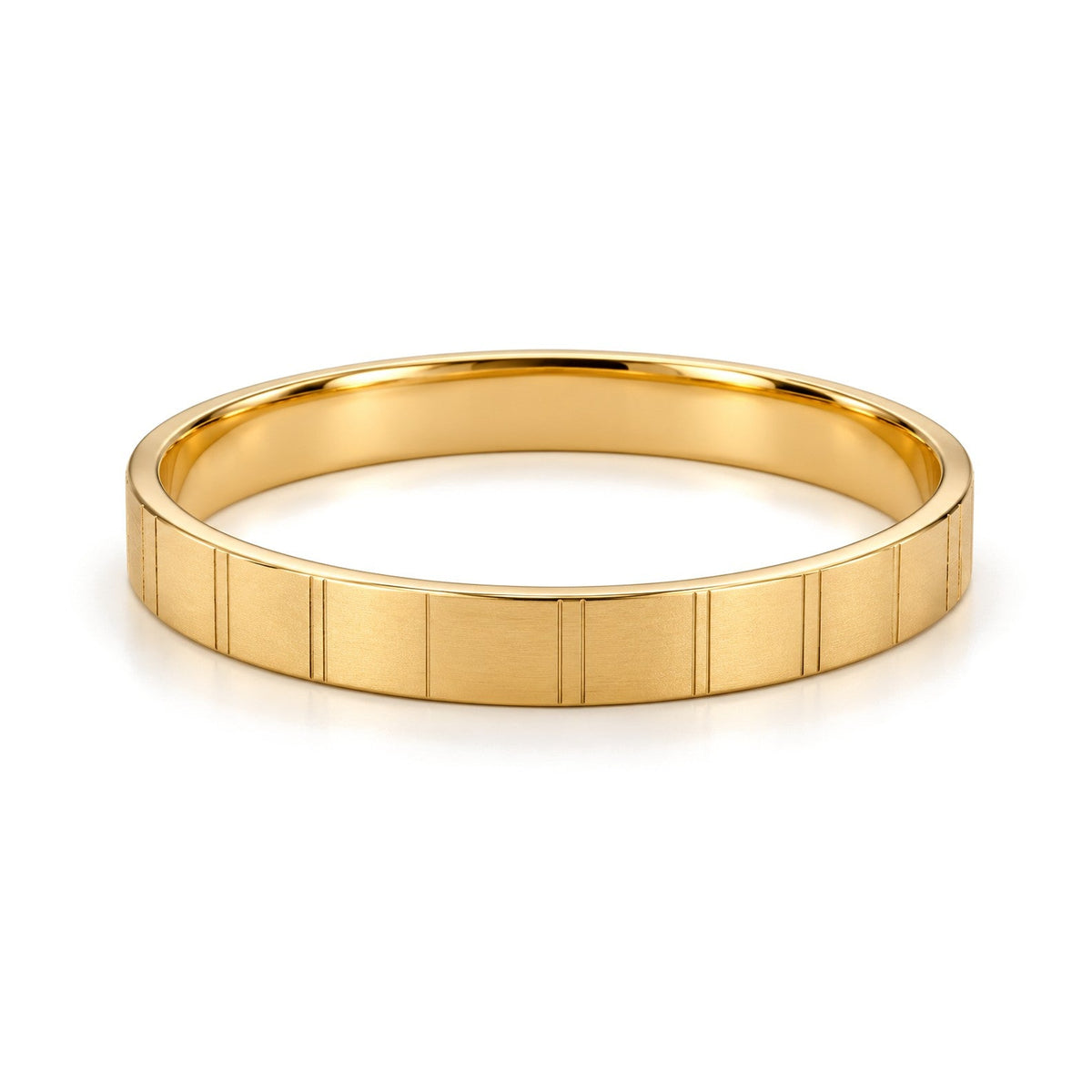 Brushed Vertical Line Gold Wedding Band Set · Yellow Gold · Band
