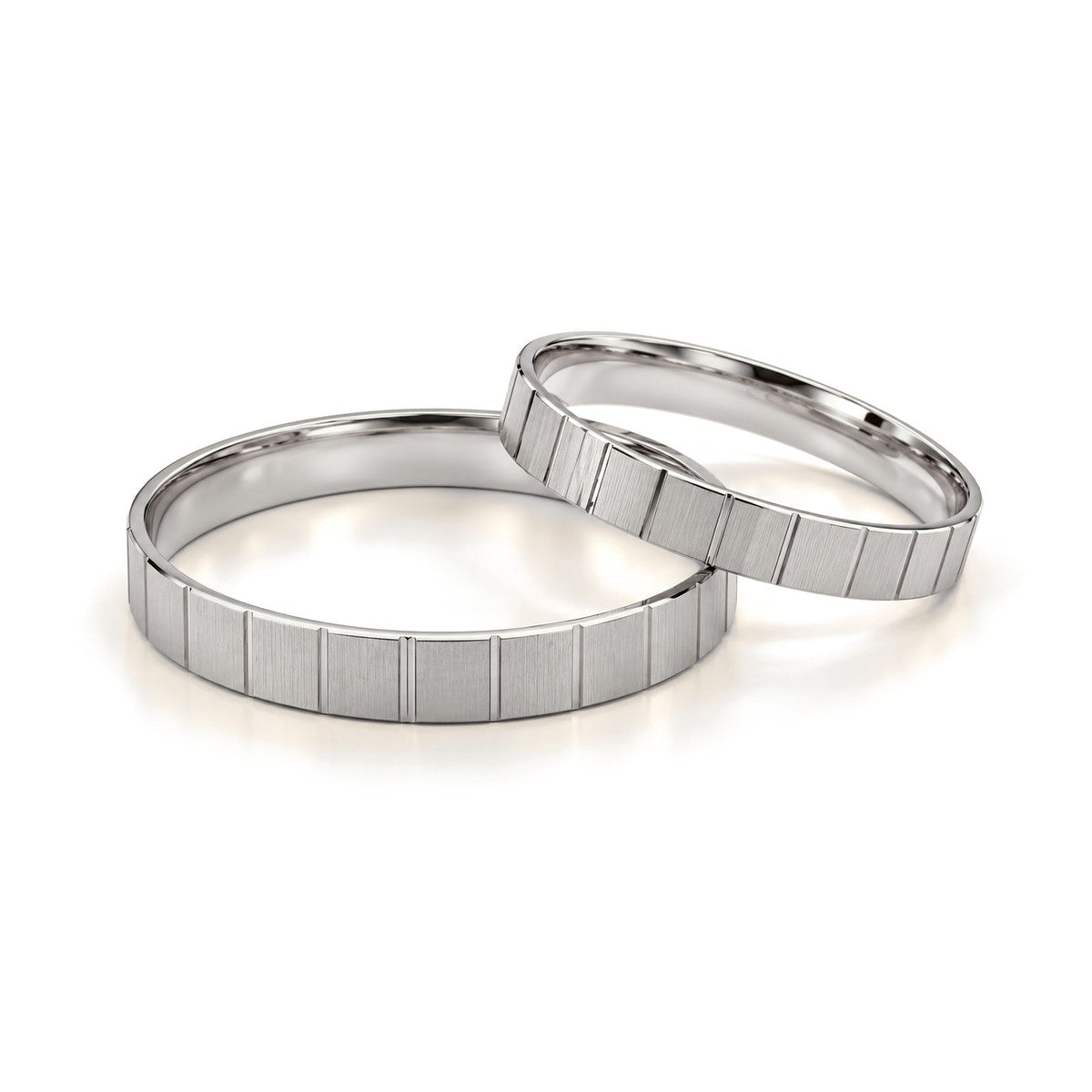 Brushed Vertical Line Gold Wedding Band Set · White Gold · Set