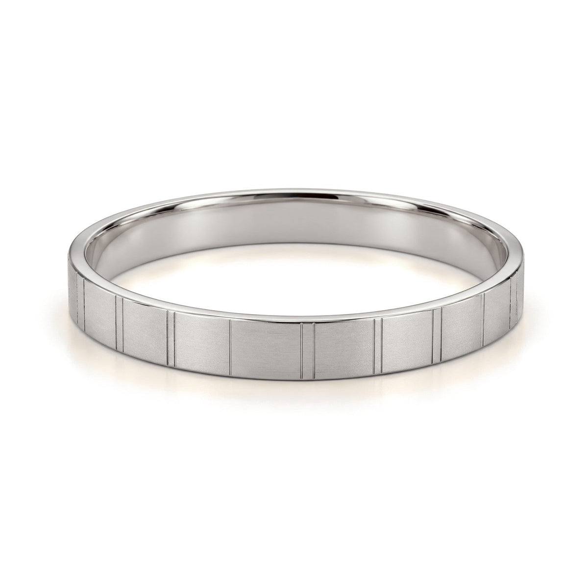 Brushed Vertical Line Gold Wedding Band Set · White Gold · Band