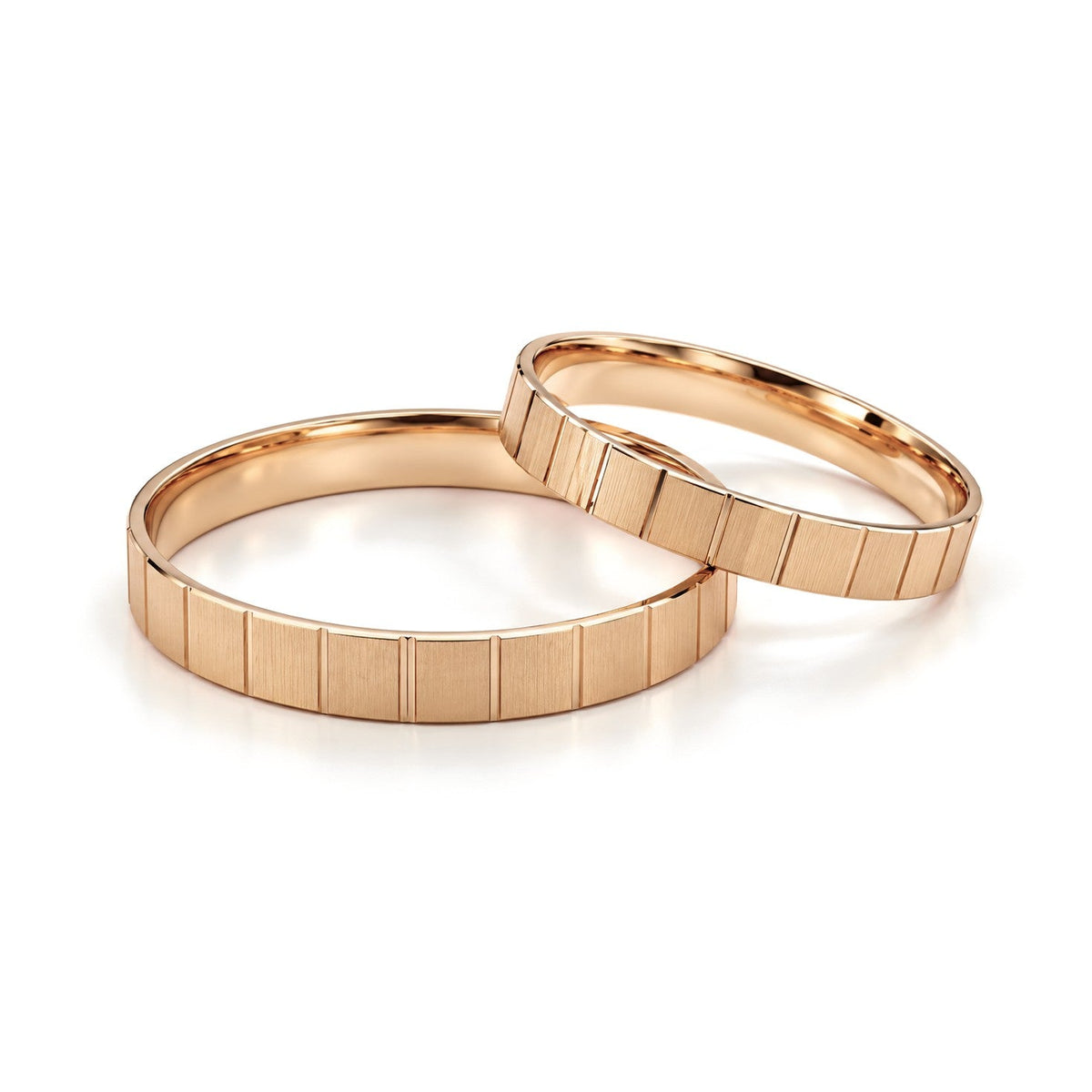 Brushed Vertical Line Gold Wedding Band Set · Rose Gold · Set