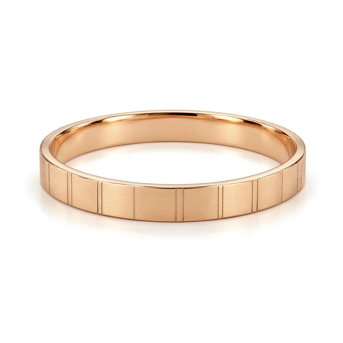 Brushed Vertical Line Gold Wedding Band Set · Rose Gold · Band