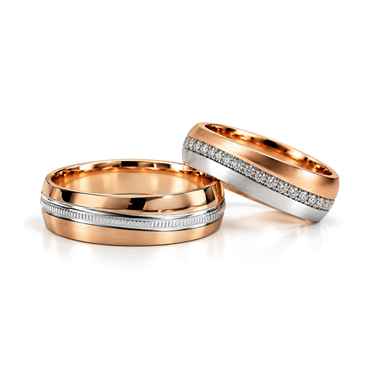 Diagonal Rose Gold Diamond Wedding Band Set · Set