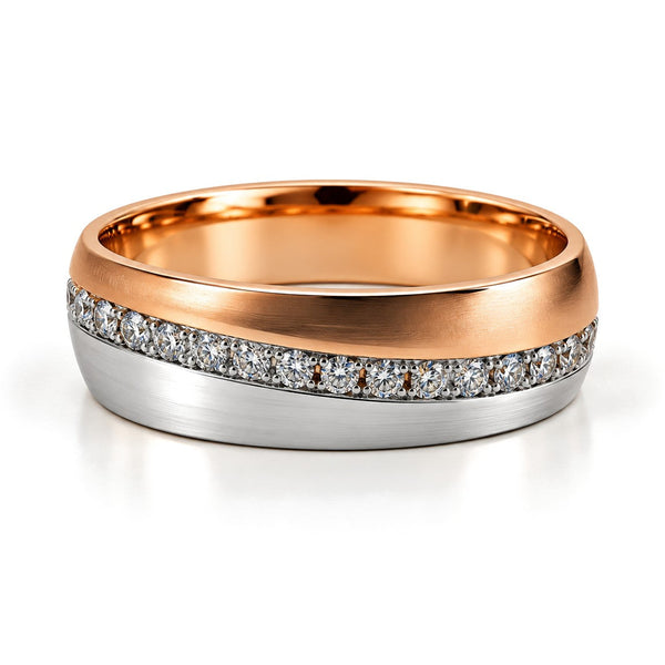 Diagonal Rose Gold Diamond Wedding Band Set · Her Band