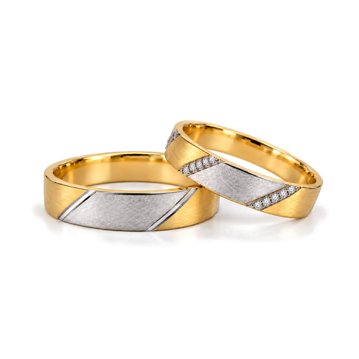 Diagonal Two-Tone Lab-Grown Diamond Wedding Band Set · Set