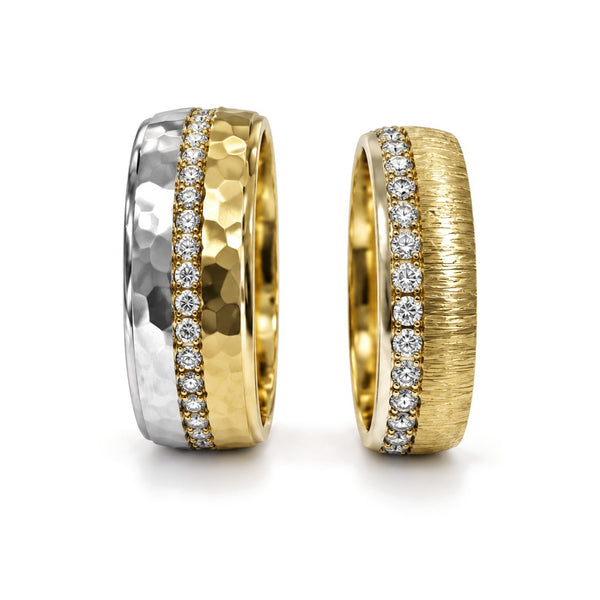 Hammered Diamond Wedding Band Set · Set