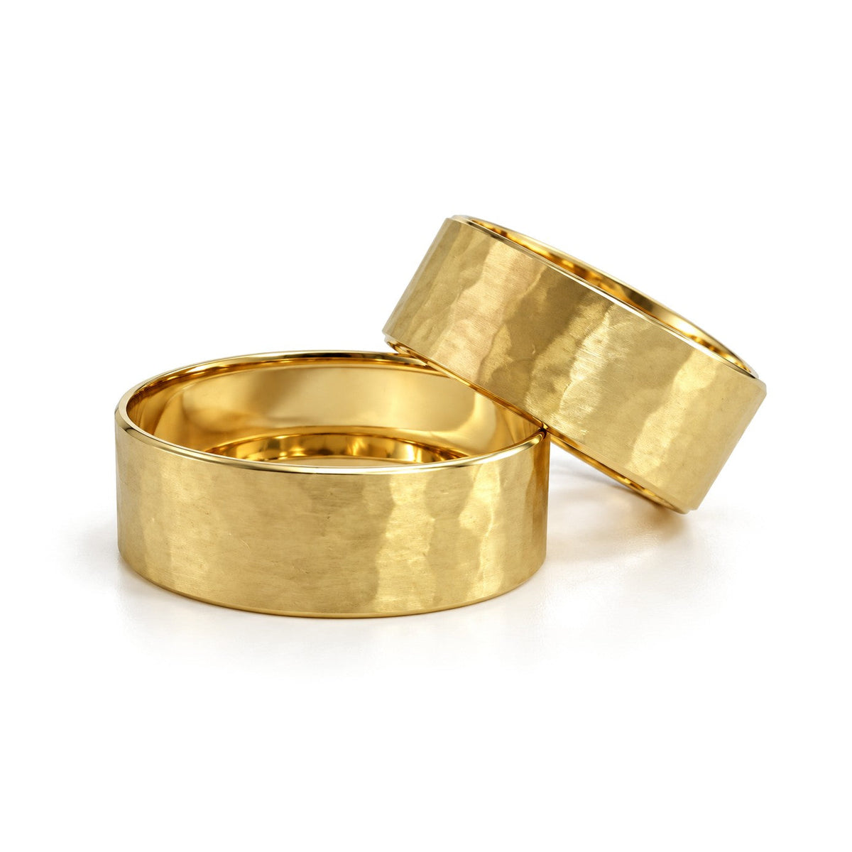 Wide Hammered Gold Wedding Band Set · Yellow Gold · Set