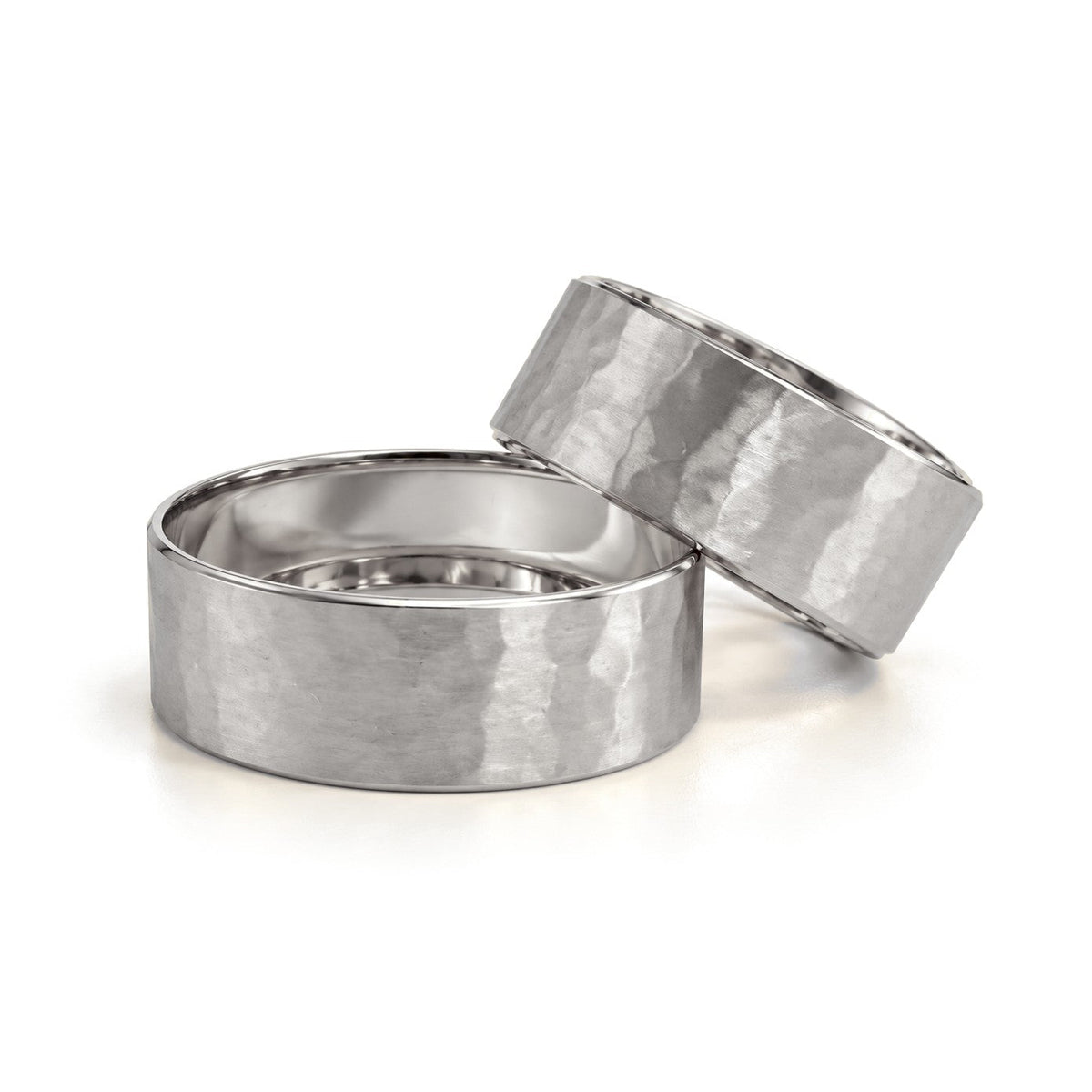 Wide Hammered Gold Wedding Band Set · White Gold · Set