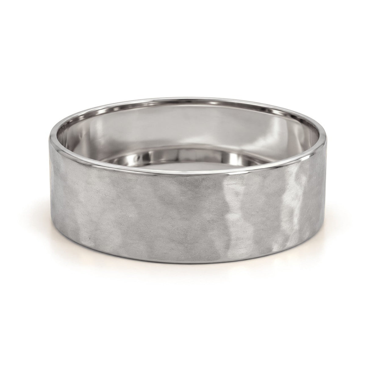 Wide Hammered Gold Wedding Band Set · White Gold · Band