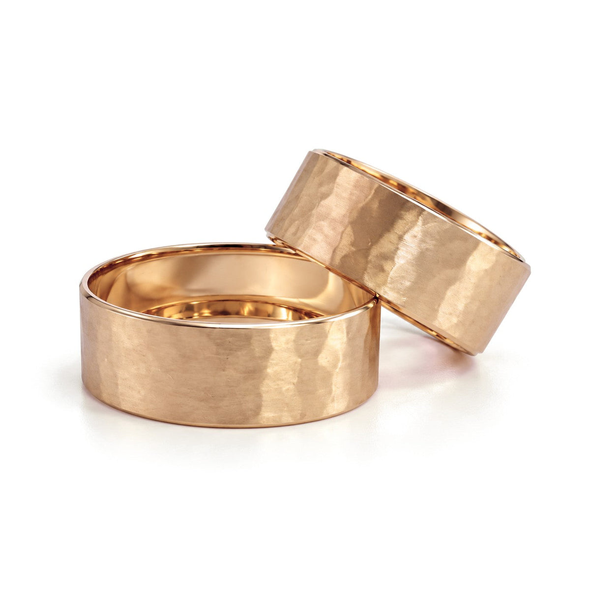 Wide Hammered Gold Wedding Band Set · Rose Gold · Set
