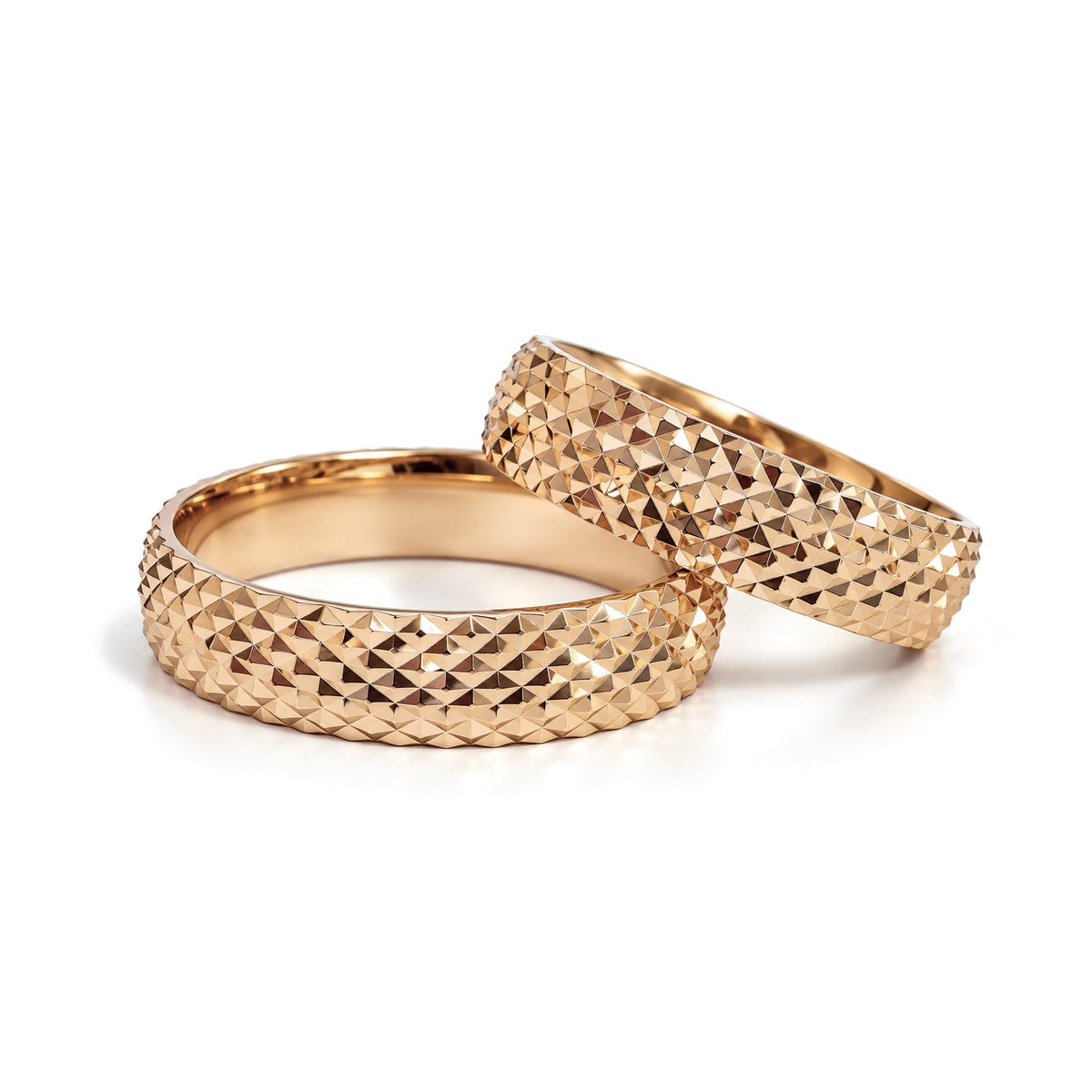 Diamond-Cut Dome Gold Wedding Band Set · Rose Gold · Set
