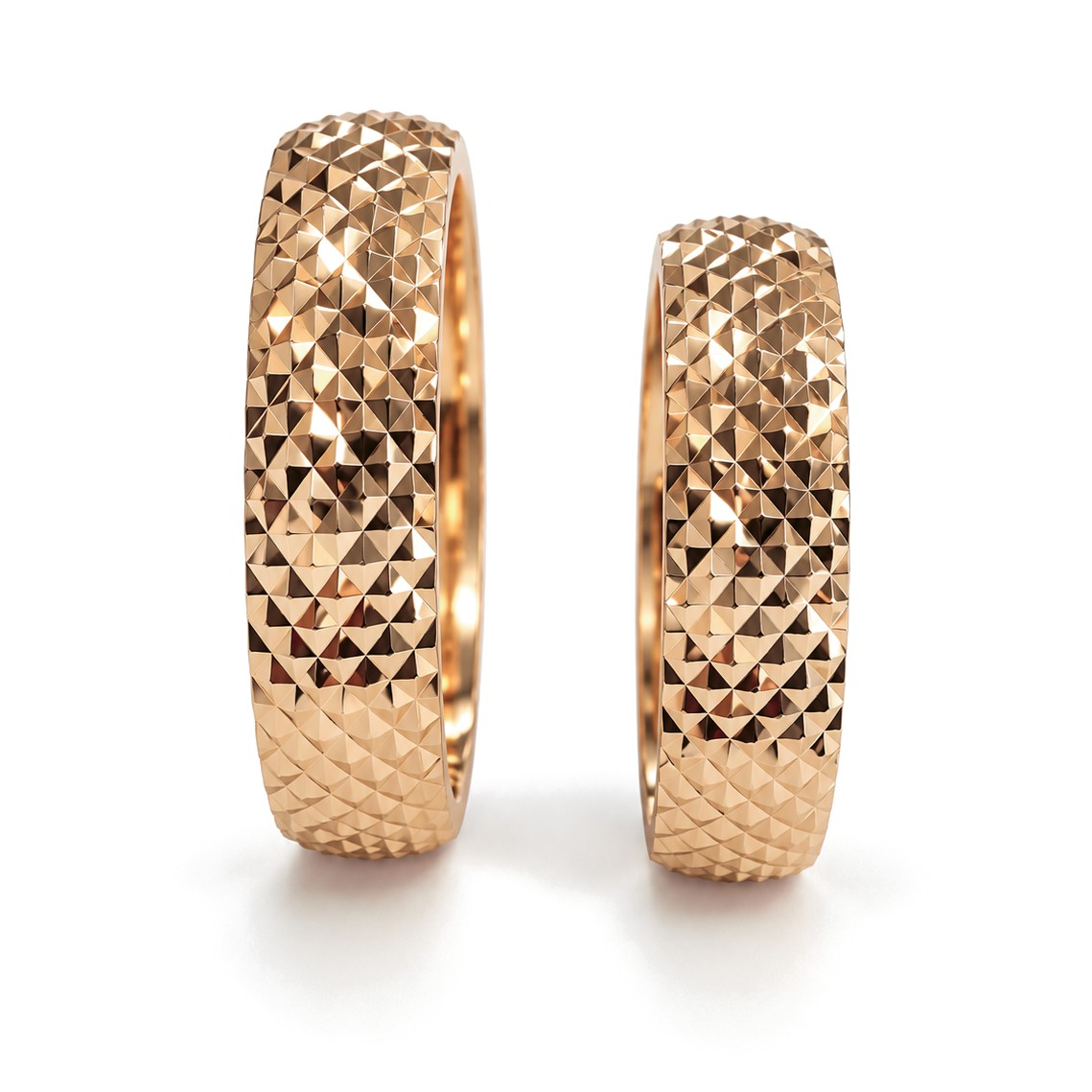 Diamond-Cut Dome Gold Wedding Band Set · Rose Gold · Set · Side View