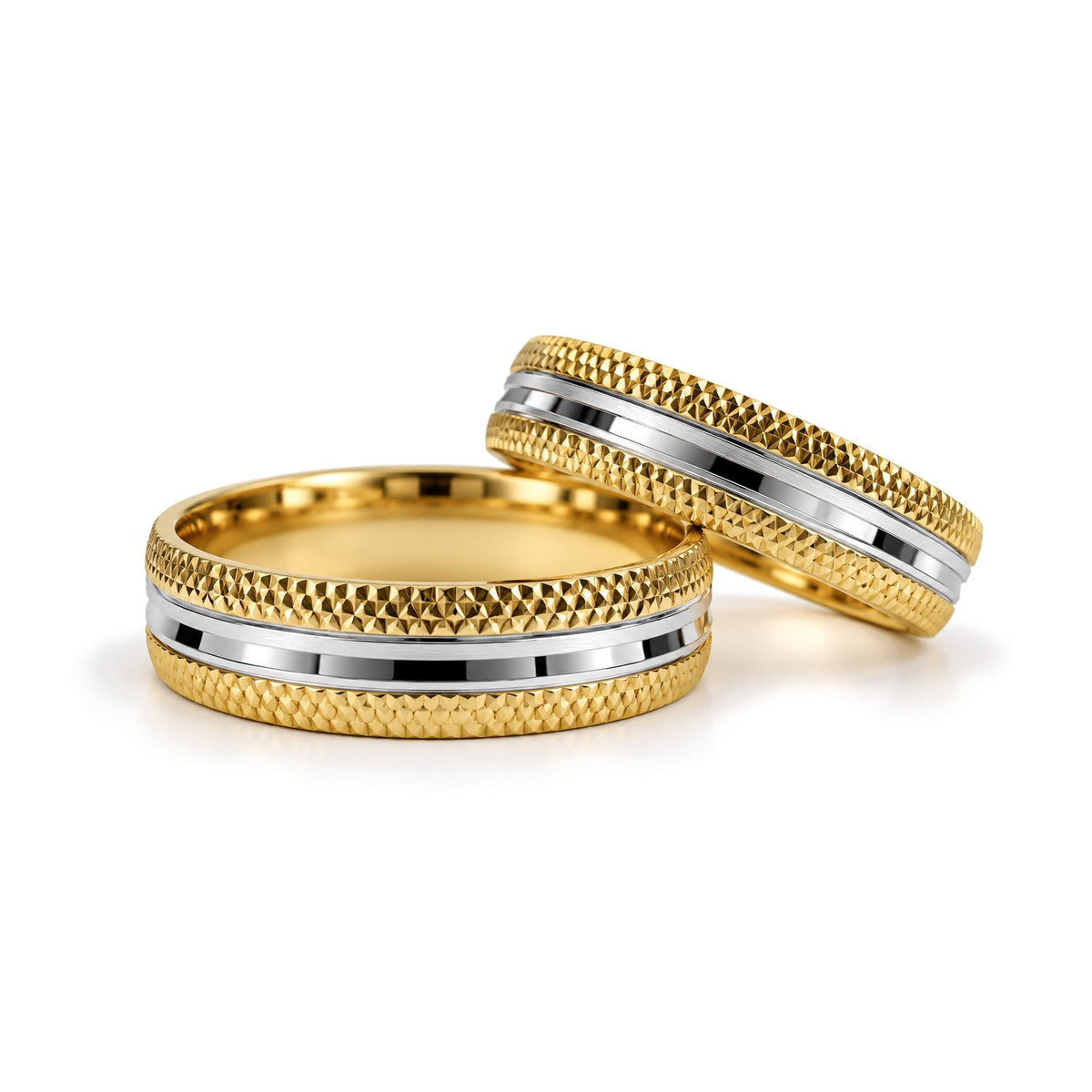 Diamond-Cut Two-Tone Gold Wedding Band Set · Set