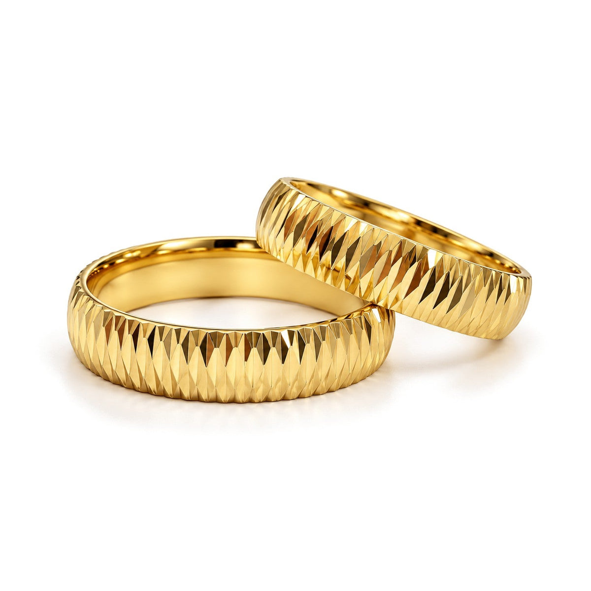 Diamond-Cut Ridge Gold Wedding Band Set · Yellow Gold · Set