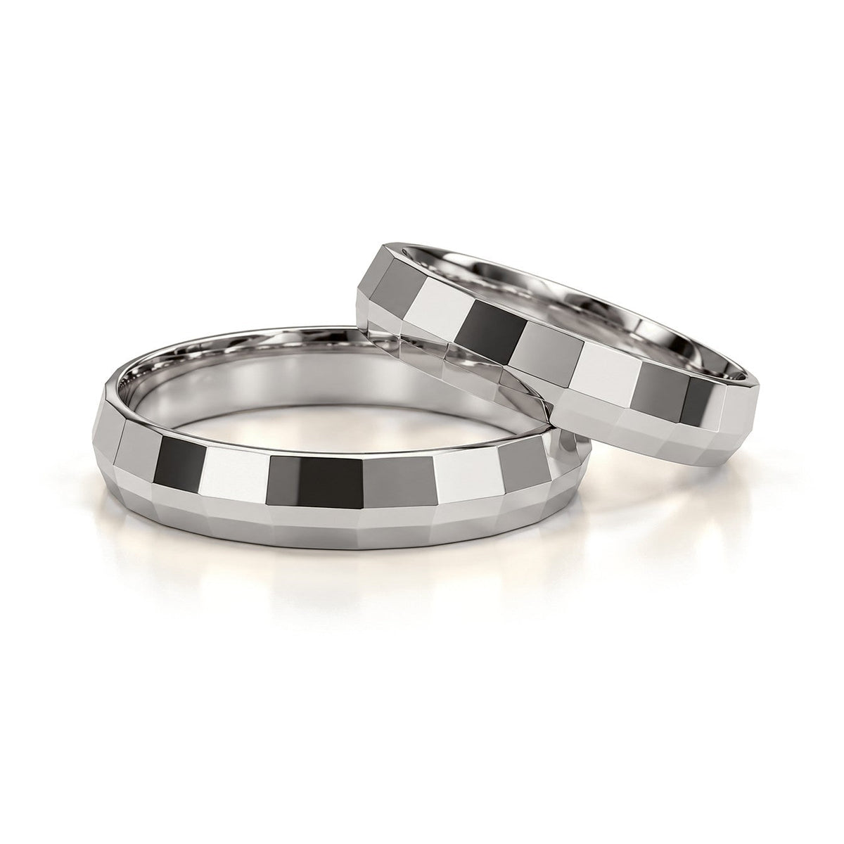 Faceted Gold Wedding Band Set · White Gold · Set