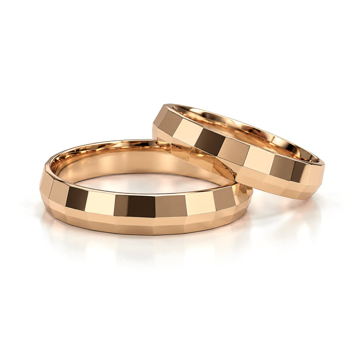 Faceted Gold Wedding Band Set · Rose Gold · Set