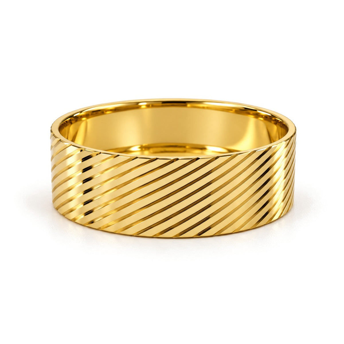 Wide Diagonal Groove Gold Wedding Band Set · Yellow Gold · Band