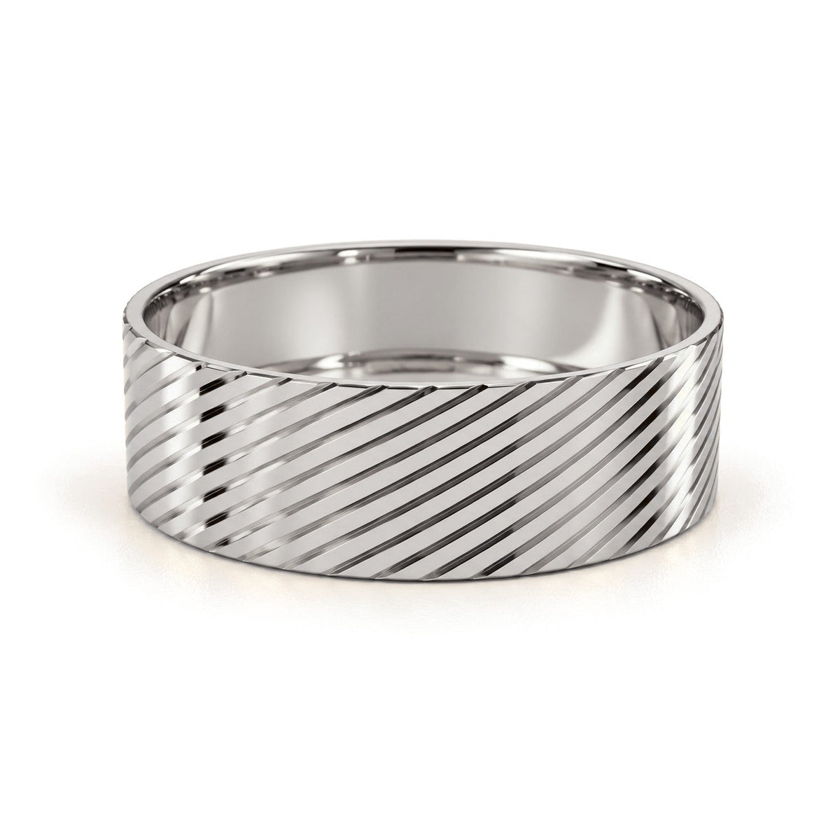 Wide Diagonal Groove Gold Wedding Band Set · White Gold · Band